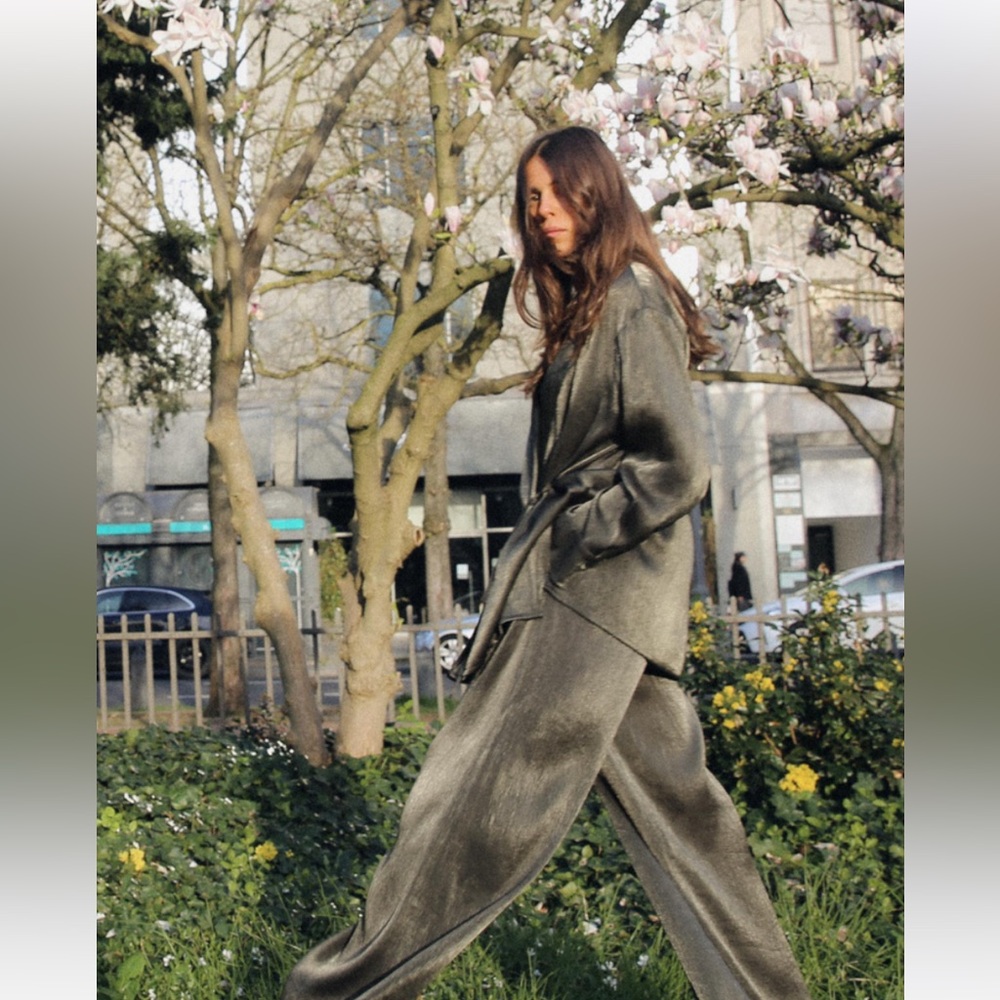 NWT Zara BLAZER WRINKLE LOOK DOUBLE BREASTED BLAZER Gold